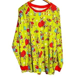 Dr. Seus Merry Grinchmas Christmas Green & Red Long Sleeve Pajama Top Women’s 2X